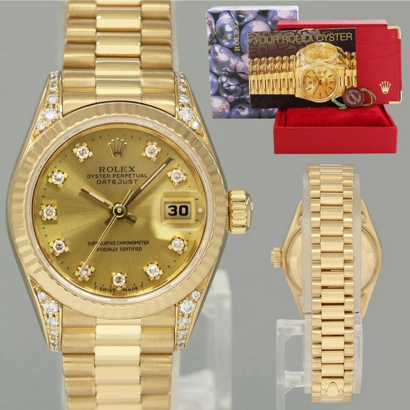 MINT 69238 Champagne Diamond Lug Ladies Rolex DateJust President 26mm Gold Watch: Condition: Pre-owned - Excellent,Brand: Rolex,Department: Unisex Adults,Type: Wristwatch,Model: Ladies Rolex,Reference Number: 69238,With Original Box/Packaging: Yes,With Papers: No,Customized: