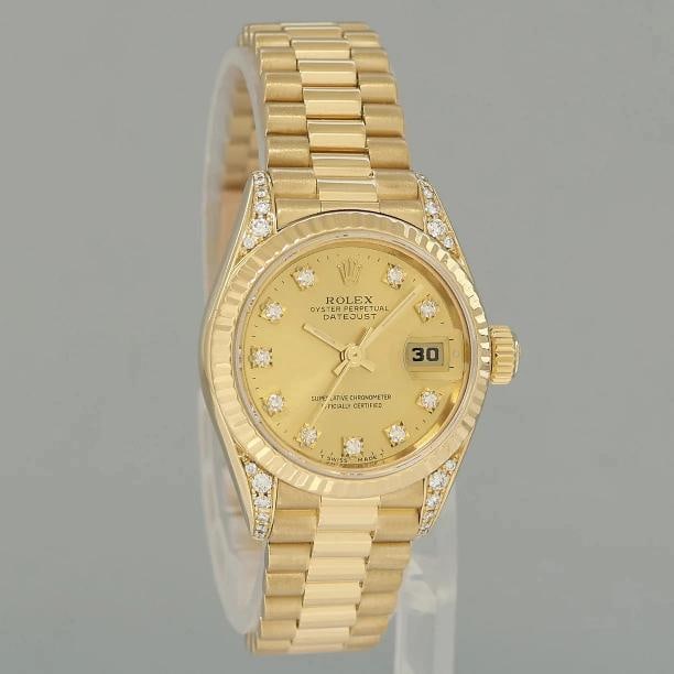 MINT 69238 Champagne Diamond Lug Ladies Rolex DateJust President 26mm Gold Watch - 2