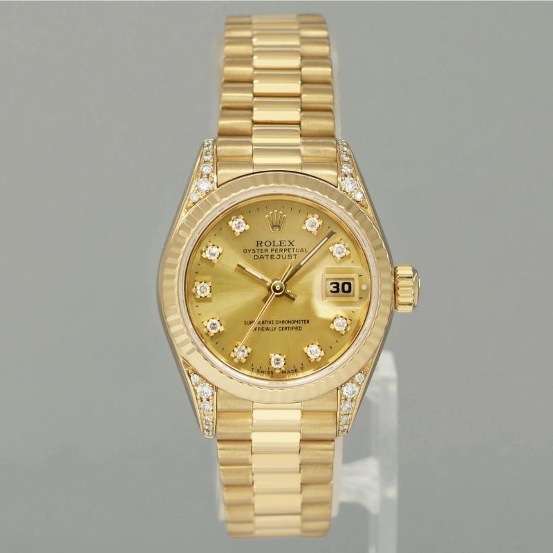 MINT 69238 Champagne Diamond Lug Ladies Rolex DateJust President 26mm Gold Watch - 6