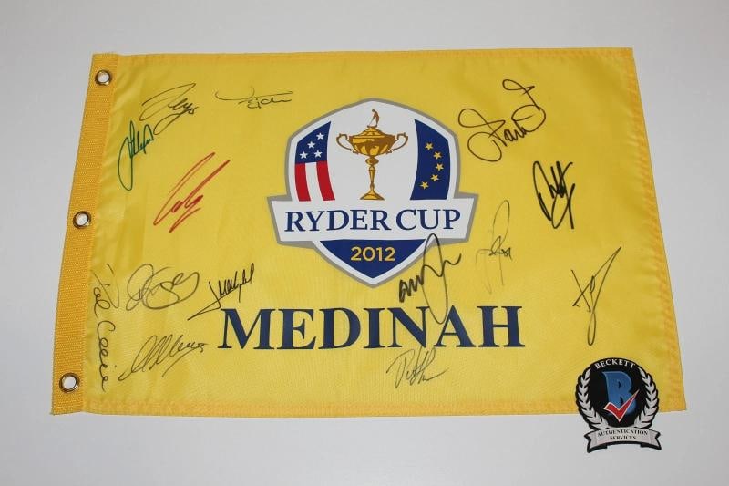 2012 TEAM EUROPE SIGNED RYDER CUP MEDINAH FLAG RORY MCILROY COLSAERTS BECKETT - 3