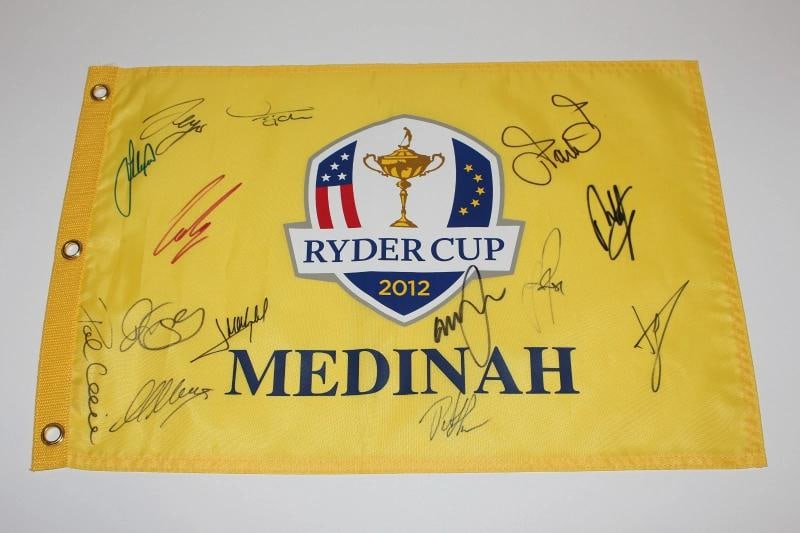 2012 TEAM EUROPE SIGNED RYDER CUP MEDINAH FLAG RORY MCILROY COLSAERTS BECKETT - 4