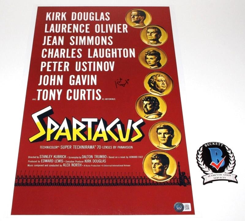 KIRK DOUGLAS SIGNED 'SPARTACUS' 12x18 MOVIE POSTER 2 ACTOR BECKETT BAS COA: Industry: Movies,Signed: Yes,Autograph Authentication: Beckett,Object Type: Poster,Original/Reproduction: Original,Country of Origin: United States