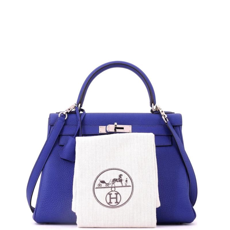 Hermes Kelly Handbag Blue Togo with Palladium Hardware 28 - 2
