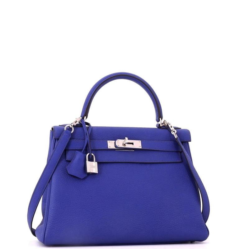 Hermes Kelly Handbag Blue Togo with Palladium Hardware 28 - 3
