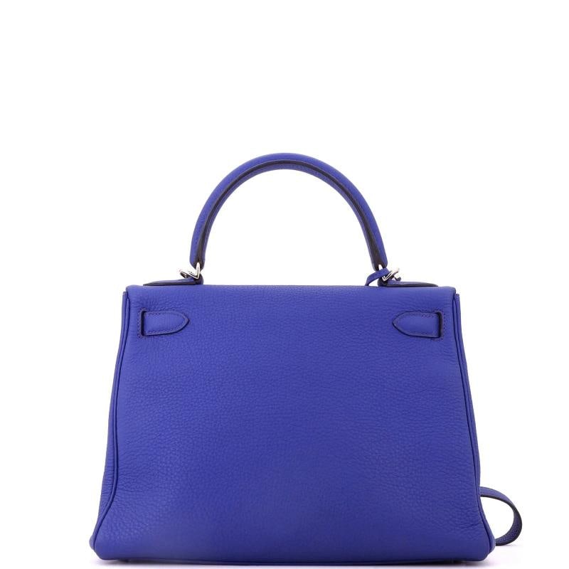 Hermes Kelly Handbag Blue Togo with Palladium Hardware 28 - 4