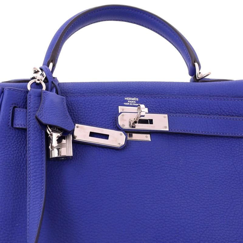 Hermes Kelly Handbag Blue Togo with Palladium Hardware 28 - 7