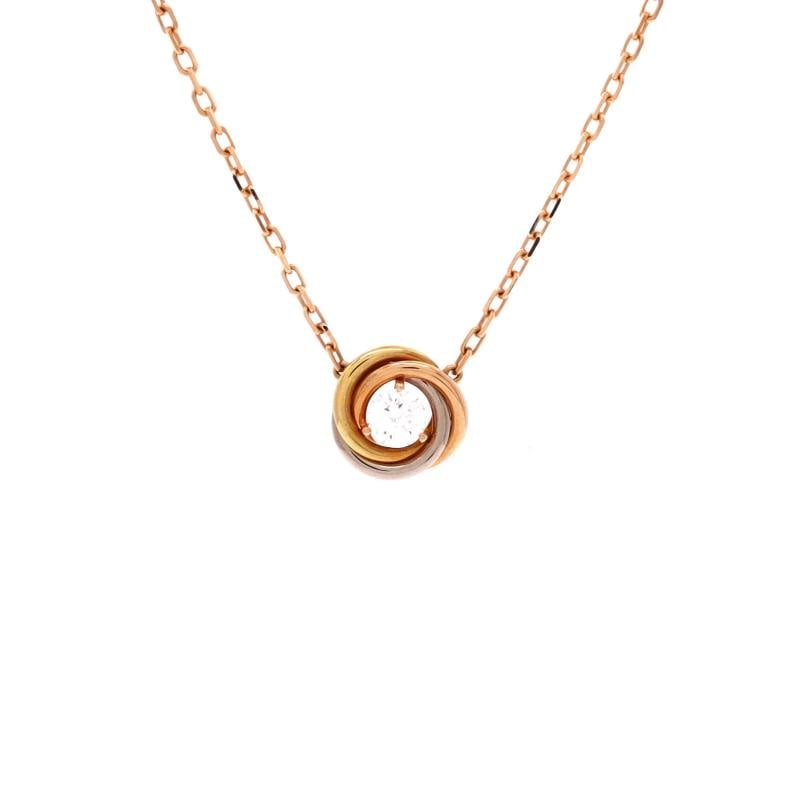 Cartier Trinity Diamond Pendant Necklace 18K Tricolor Gold and Diamond: Condition: Pre-owned - Good,Brand: Cartier,Main Stone: Diamond,Metal: 18K Tri Colored Gold,Metal Purity: 18K,Style: Pendant,Type: Necklace,Color: Tricolor Gold,Material: 18K Rose Gold, 18K White