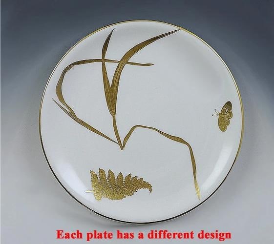 11 English Mintons 1878 Gilt Porcelain Butterfly and Fern Plates - 6