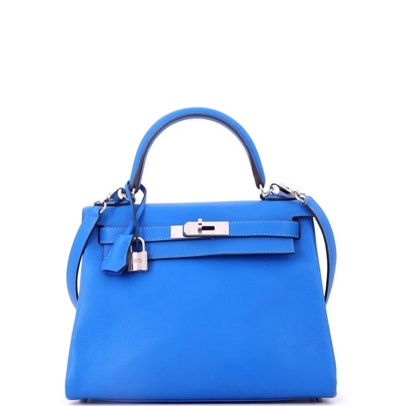 Hermes Kelly Handbag Blue Evercolor with Palladium Hardware 28: Condition: Pre-owned - Good,Brand: Hermes,Exterior Material: Leather,Style: Top Handle,Exterior Color: Blue,Department: Women,Size: 28,Accessories: Lock, Dust Bag, Clochette, Keys, With Strap