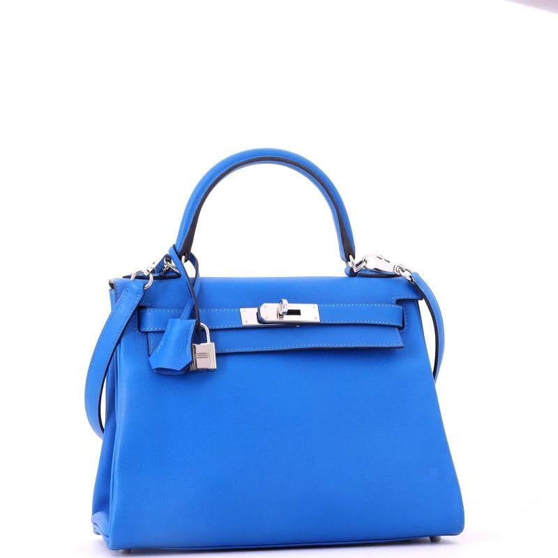 Hermes Kelly Handbag Blue Evercolor with Palladium Hardware 28 - 3