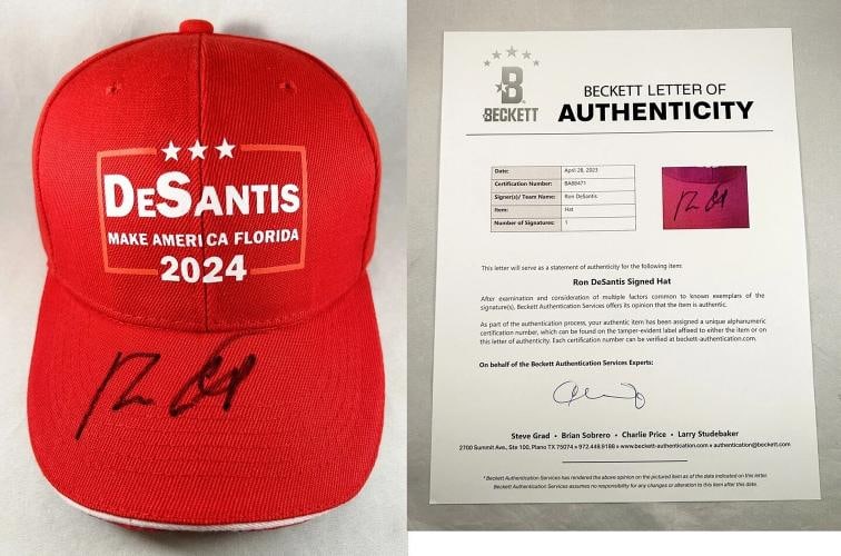 Ron Desantis Signed Hat 2024 Presidency Beckett BAS 2 COA: Condition: New: A brand-new, unused, unopened, undamaged item (including handmade items).. ,Country of Origin: United States,Modified Item: No,Original/Reproduction: Original