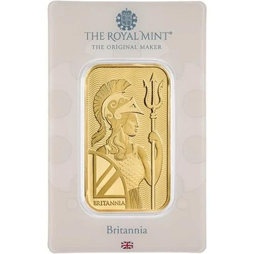 1 oz British Gold Britannia Bar (New w/ Assay): Certification: Assay Card,Brand/Mint: Royal Mint,Country of Origin: UK,Precious Metal Content per Unit: 1 oz,Fineness: 0.9999,Composition: Gold,Shape: Bar