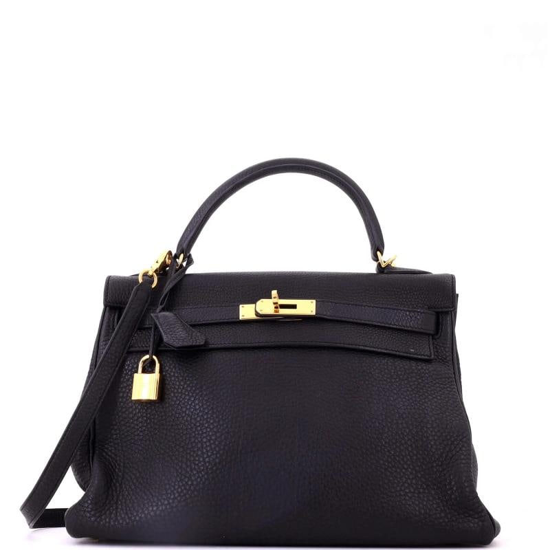 Hermes Kelly Handbag Black Togo with Gold Hardware 32: Condition: Pre-owned - Good,Brand: Hermes,Exterior Material: Leather,Style: Top Handle,Exterior Color: Black,Department: Women,Size: 32,Accessories: Keys, Dust Bag, Clochette, Lock, With Strap