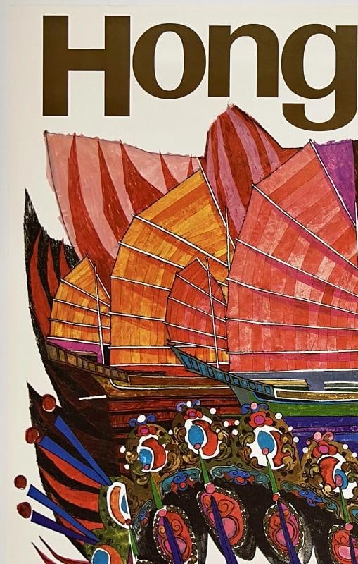 Original Vintage Poster HONG KONG FLY TWA Airline Travel David Klein LINEN - 2