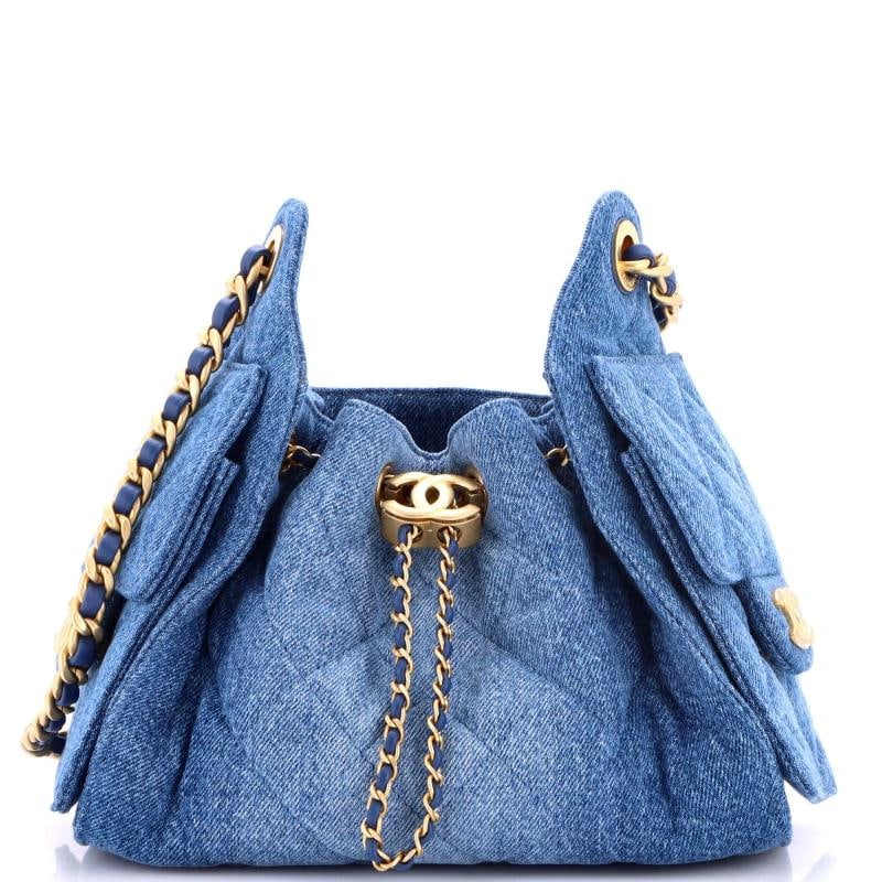 Chanel 25 Hobo Bag Quilted Denim Mini: Accessories: Dust Bag Measurements: Height 9", Width 8.5", Depth 5.5". Condition: Pre-owned - Excellent,Brand: Chanel,Exterior Material: Denim,Style: Shoulder Bags,Exterior Color: Blue,Department:
