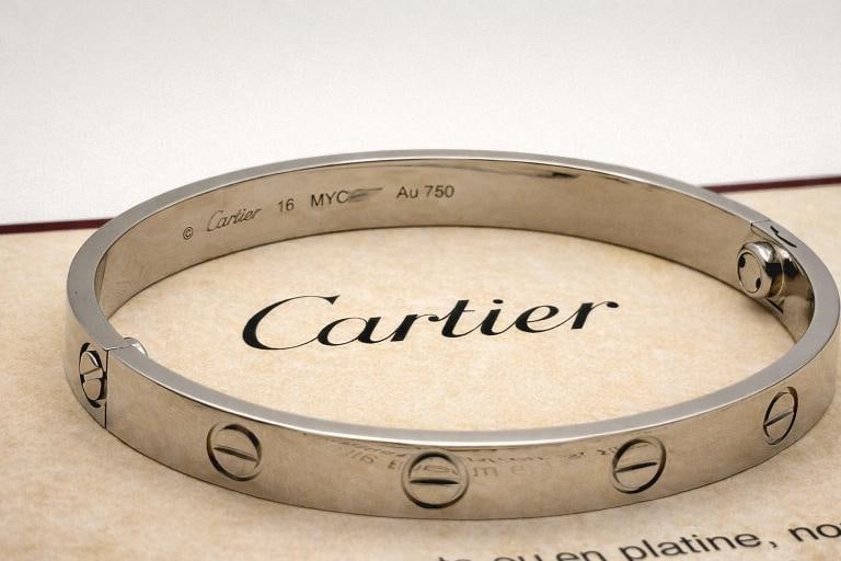 Cartier LOVE 18k White Gold Classic Model Bracelet Size 16 Box - 7