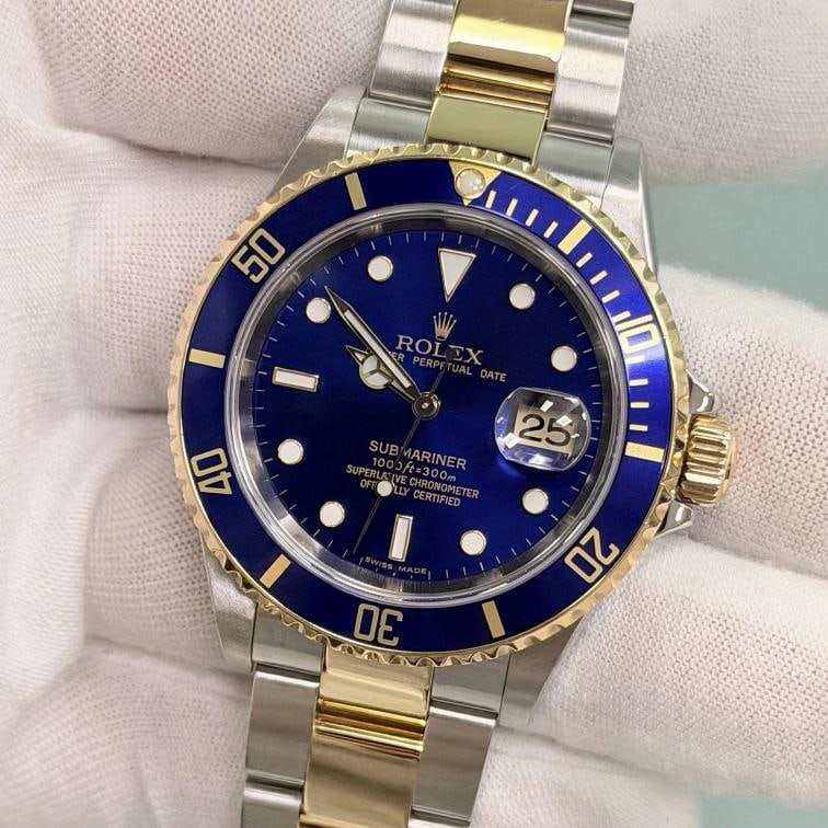 2007 Rolex Submariner Date Blue 16613 40mm Blue Dial 18k Yellow Gold Steel - 2