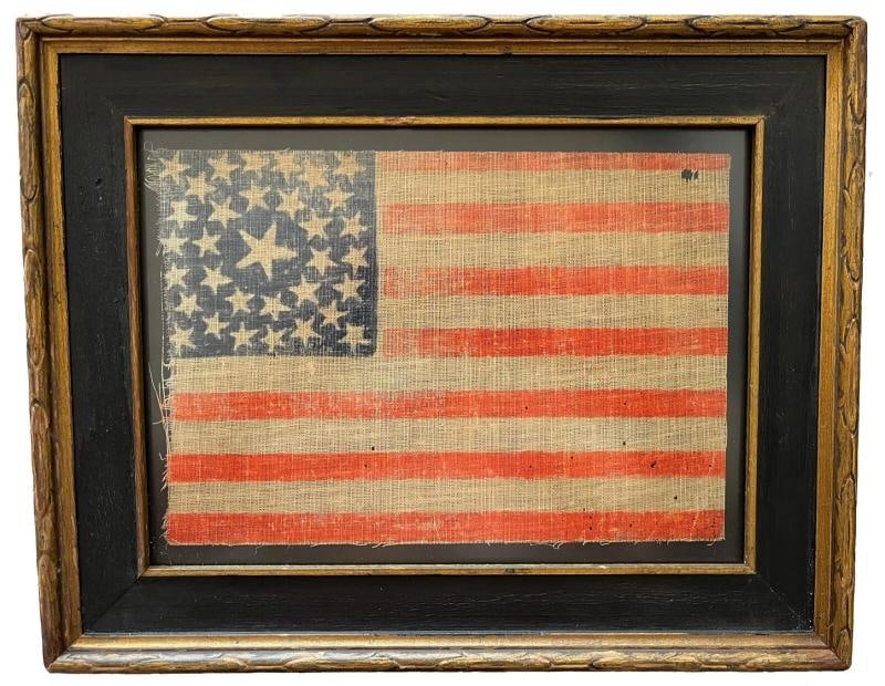 RARE~ ANTIQUE 33 Medallion Star American Parade Flag Framed~ (9.5" X 12.5") (1 of 17)