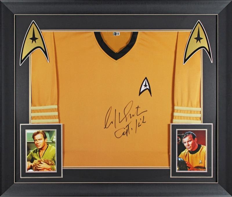 William Shatner Star Trek "Captain Kirk" Signed & Framed Uniform Shirt BAS Wit: Industry: Movies,Original/Reproduction: Original,Autograph Authentication: Beckett,PRODUCT_COA: Beckett,PRODUCT_SIGNED_BY_NAME: William Shatner,PRODUCT_SIGNED_BY_BRAND: Star Trek,Country of Origin: Un