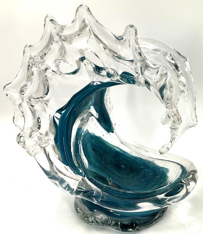 David Wight Signed Art Glass Sculpture~(Measures Approximately 10"H x 10"W): Condition: Used,Brand: David Wight,Color: Turquoise,Material: Glass,Production Technique: Studio Crafted,Product Line: David Wight The Wave,Country of Origin: United States