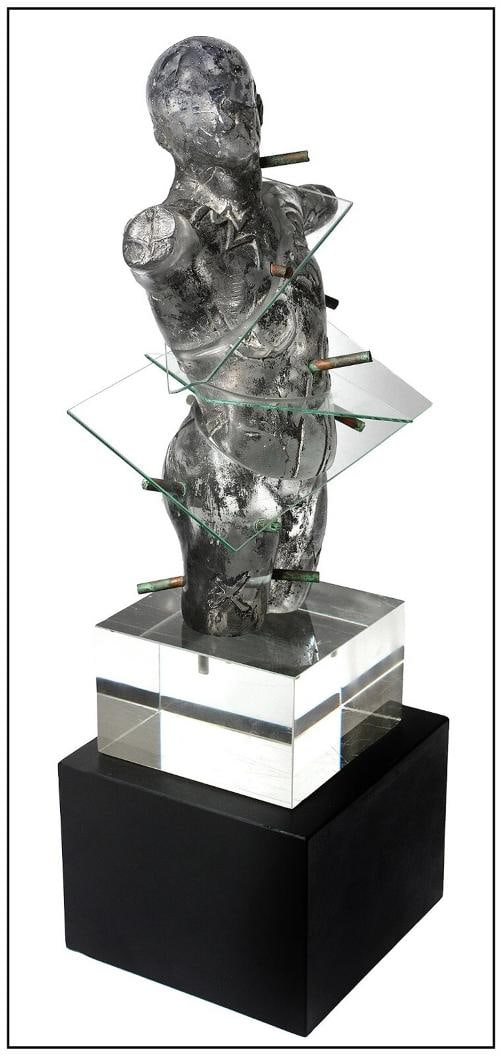 Clifford Rainey Original Glass Bronze Sculpture Assembly Sculpture Signed Art: measuring approximately 26 Ã‚Â½Ã¢â‚¬Â x 10" x 10". Condition: Used,Artist: Clifford Rainey,Type: Sculpture,Original/Licensed Reproduction: