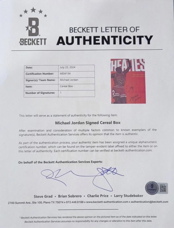 Michael Jordan Signed WHEATIES CEREAL BOX (BECKETT LOA) - 3