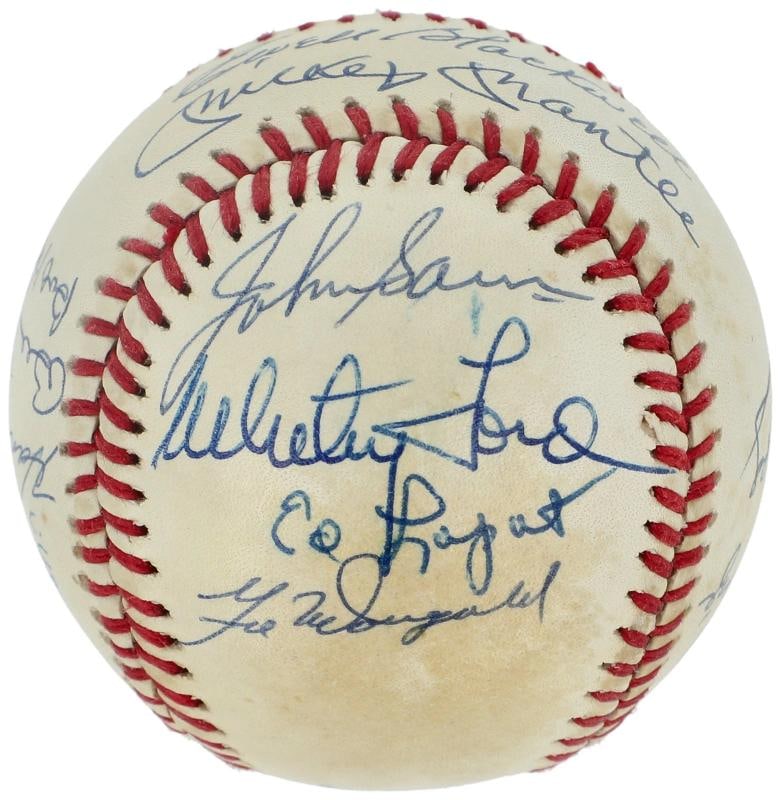 1953 New York Yankees World Series Champs Team Signed Baseball Mickey Mantle BAS - 5