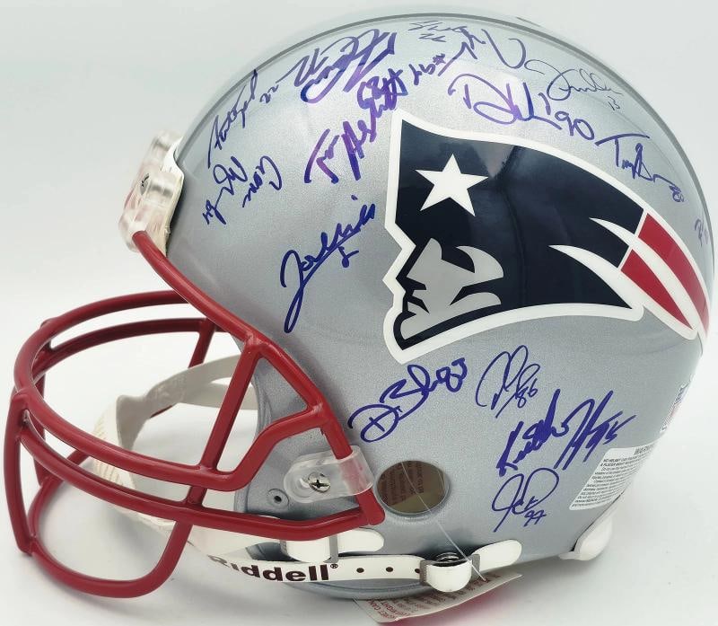 2005 Patriots Team Auto Silver Full Size Authentic Helmet 29 Sigs Tom Brady /350 - 3