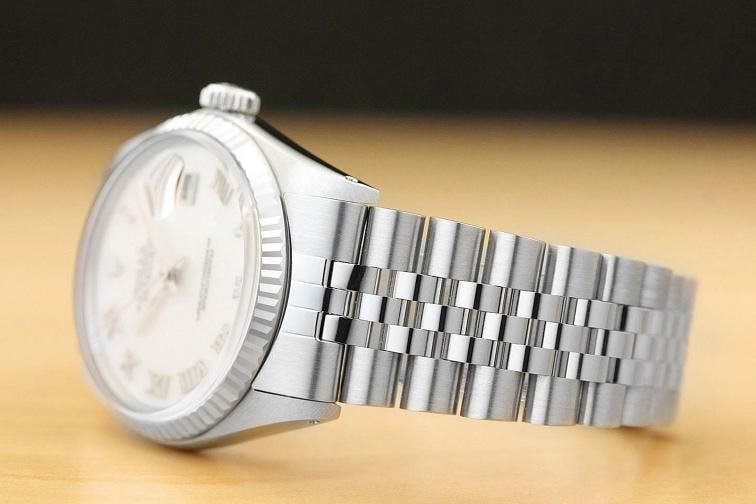 MENS ROLEX DATEJUST 16014 MOTHER OF PEARL ROMAN 18K WHITE GOLD STEEL WATCH - 4