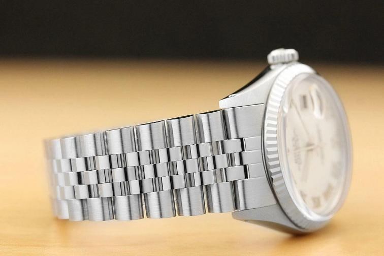 MENS ROLEX DATEJUST 16014 MOTHER OF PEARL ROMAN 18K WHITE GOLD STEEL WATCH - 6
