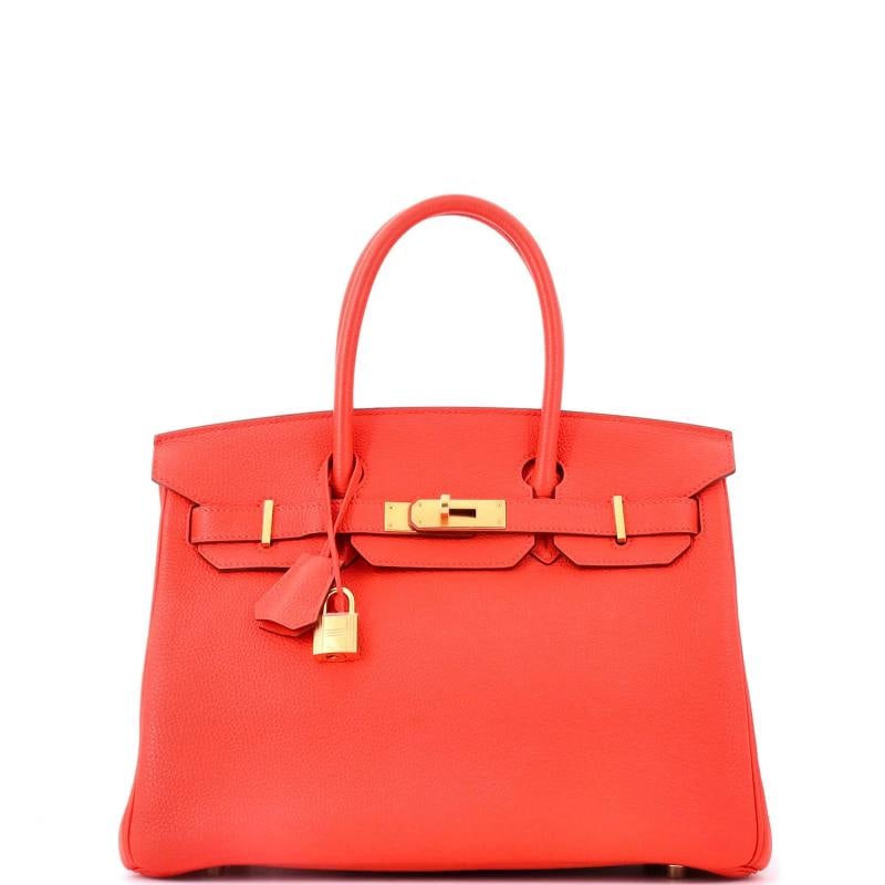 Hermes Birkin Handbag Orange Togo with Gold Hardware 30: Accessories: Keys, Dust Bag, Clochette, Lock Measurements: Height 9", Width 11.5", Depth 6". Condition: Pre-owned - Excellent,Brand: Hermes,Exterior Material: Leather,Style: Totes,Exterior Color: Oran