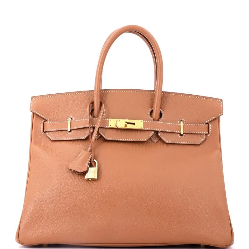 Hermes Birkin Handbag Brown Courchevel with Gold Hardware 35: Accessories: Keys, Clochette, Lock Measurements: Handle Drop None", Height 10", Width 14", Depth 7", Strap Drop None". Condition: Pre-owned - Good,Brand: Hermes,Exterior Material: Leather,Style: Totes