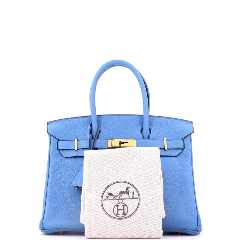 Hermes Birkin Handbag Blue Clemence with Gold Hardware 30 - 2