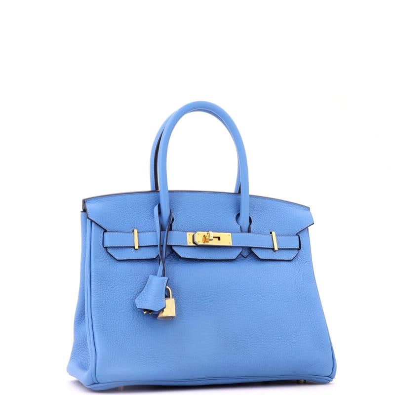 Hermes Birkin Handbag Blue Clemence with Gold Hardware 30 - 3