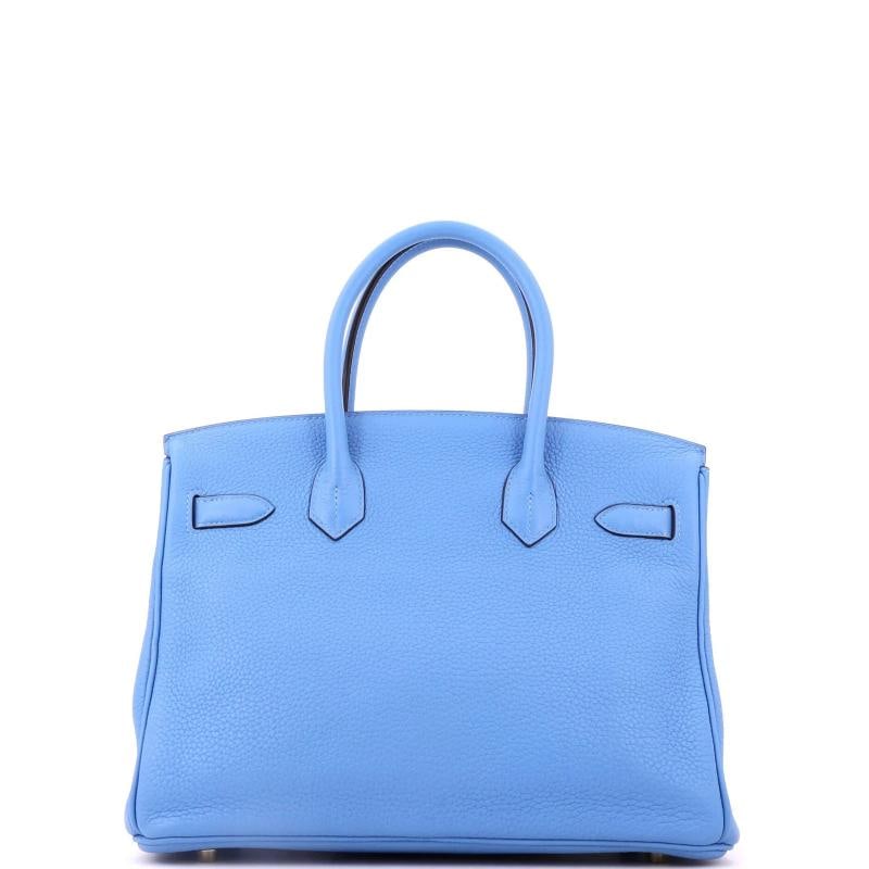 Hermes Birkin Handbag Blue Clemence with Gold Hardware 30 - 4