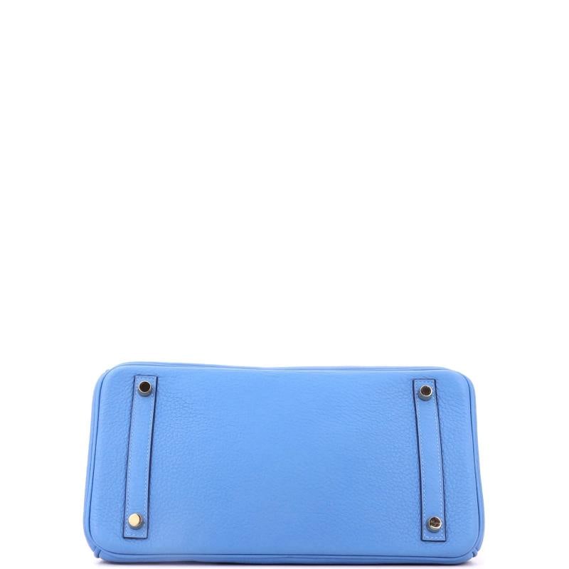 Hermes Birkin Handbag Blue Clemence with Gold Hardware 30 - 5