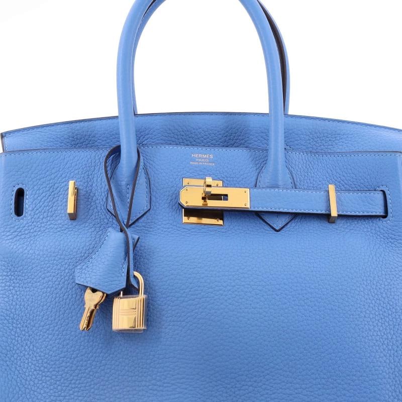 Hermes Birkin Handbag Blue Clemence with Gold Hardware 30 - 6