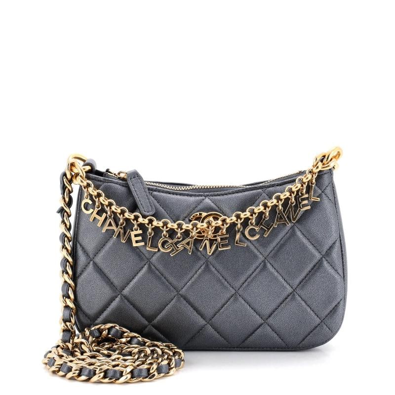 Chanel Logo Letters Top Handle Chain Crossbody Bag Quilted Lambskin Small: Measurements: Handle Drop 22", Height 4.5", Width 7", Depth 1", Strap Drop 22" . Condition: Pre-owned - Excellent,Brand: Chanel,Exterior Material: Leather,Style: Cross Body Bags,Exterior Color: