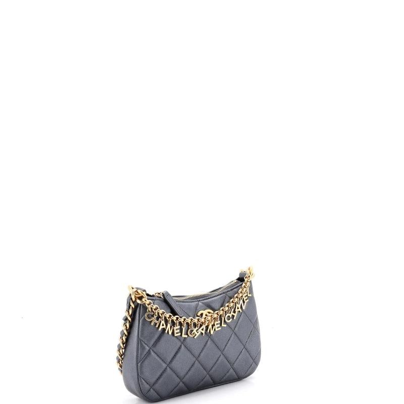 Chanel Logo Letters Top Handle Chain Crossbody Bag Quilted Lambskin Small - 2