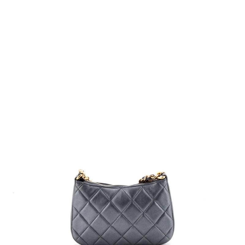 Chanel Logo Letters Top Handle Chain Crossbody Bag Quilted Lambskin Small - 3