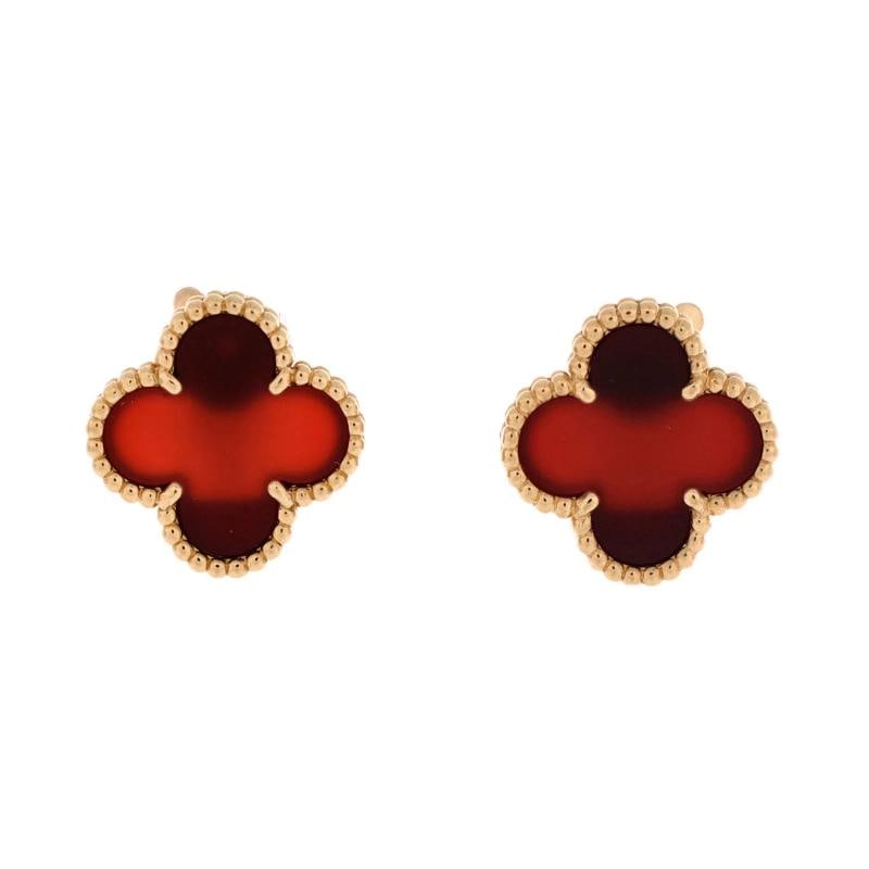 Van Cleef & Arpels Vintage Alhambra Earrings 18K Yellow Gold and Carnelian: Condition: Pre-owned - Good,Brand: Van Cleef & Arpels,Main Stone: Carnelian,Metal: 18K Yellow Gold,Metal Purity: 18K,Style: Earrings,Type: Earrings,Color: Yellow Gold,Material: 18K Yellow Gold,