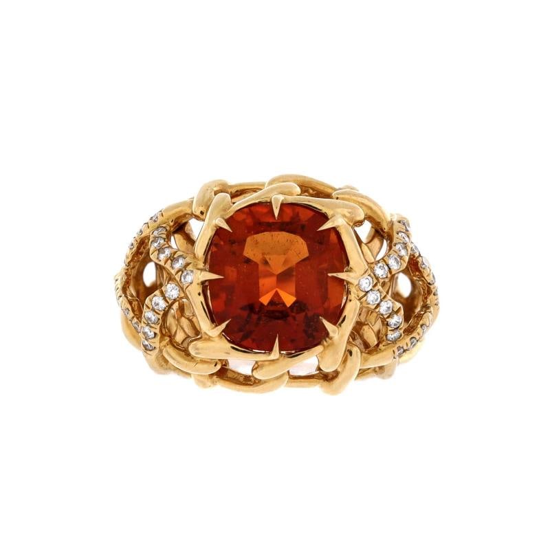 David Yurman Caged Open Cocktail Ring 18K Yellow Gold with Citrine and Diamonds: Condition: Pre-owned - Good,Brand: David Yurman,Main Stone: Citrine,Metal: 18K Yellow Gold,Metal Purity: 18K,Ring Size: 6,Type: Ring,Color: Yellow Gold,Style: 18K Yellow Gold With Citrine And Diamonds