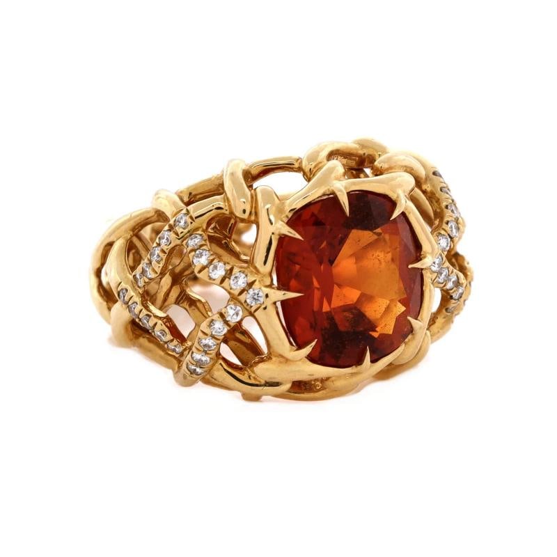 David Yurman Caged Open Cocktail Ring 18K Yellow Gold with Citrine and Diamonds - 2
