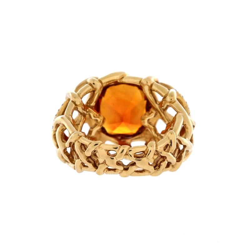 David Yurman Caged Open Cocktail Ring 18K Yellow Gold with Citrine and Diamonds - 3