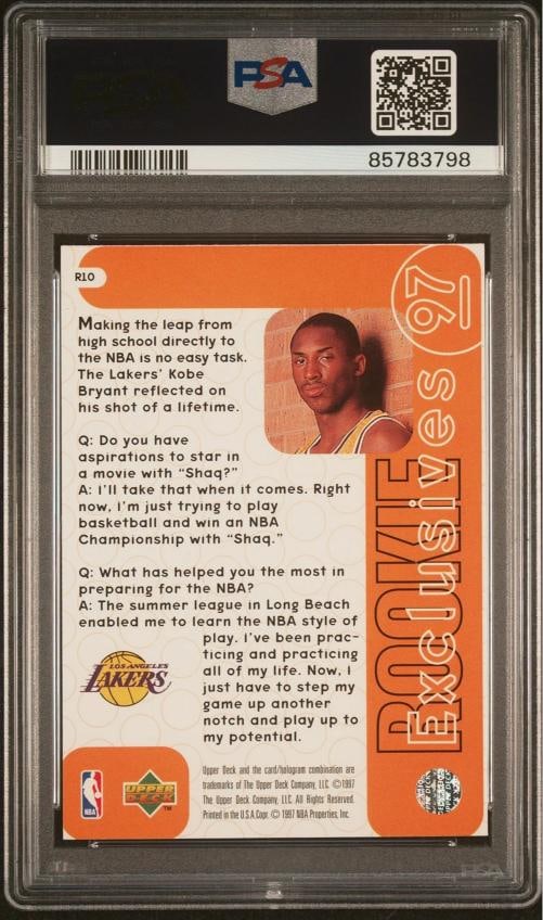 1996 UD RC EXCLUSIVES #R10 KOBE BRYANT ROOKIE RC PSA 10 - 2