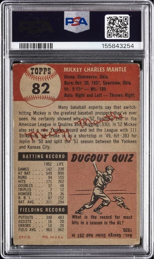 1953 TOPPS #82 MICKEY MANTLE PSA 1.5 - 2