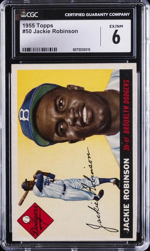 1955 TOPPS #50 JACKIE ROBINSON CGC 6: Condition: Graded - CGC 6: Professionally graded ,Franchise: Other,Country of Origin: United States,Professional Grader: Certified Guaranty Company (CGC),Grade: 6,Certification Number: 6073035015