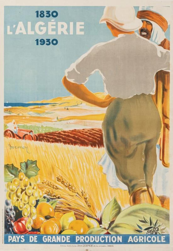 Original Vintage Poster, Dormoy, Algeria, Colonization, Maghreb Agriculture 1930: Condition: Used,Artist: Henri Dormoy,Unit of Sale: Single-Piece Work,Size: Medium (up to 36in.),Signed: Yes,Title: Algerie - Pays de grande production agricole,Certificate of Authenticity (COA):