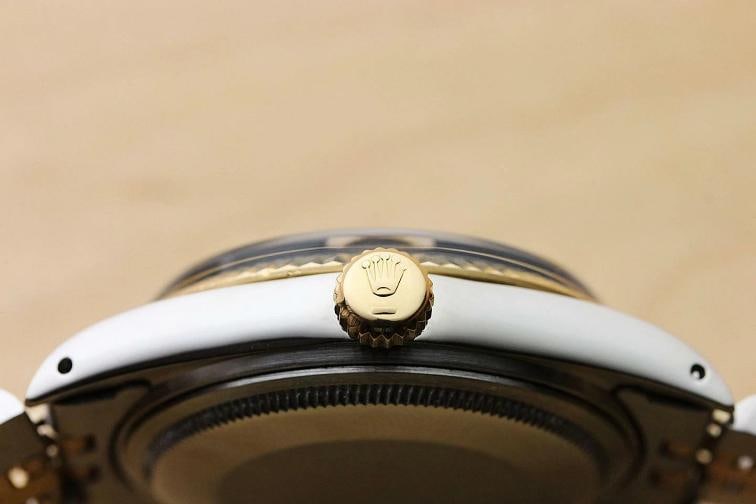 ROLEX MENS DATEJUST 16013 BLACK DIAMOND 18K YELLOW GOLD STEEL QUICKSET WATCH - 7