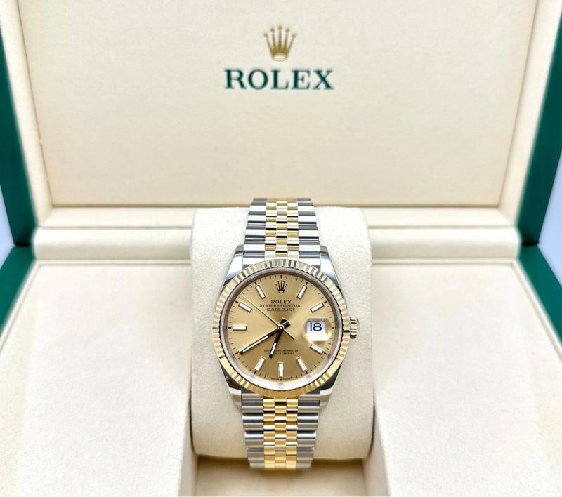 2025 Rolex Datejust 126233 36mm Champagne Dial 18K Gold Steel Box Paper Jubilee - 3